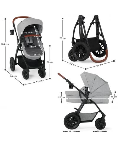 Бебешка количка 3 в 1 KinderKraft - Xmoov, светлосива - 9