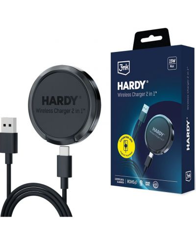 Безжично зарядно 3mk - Hardy Wireless Charger 2 в 1, 15W, черно - 2