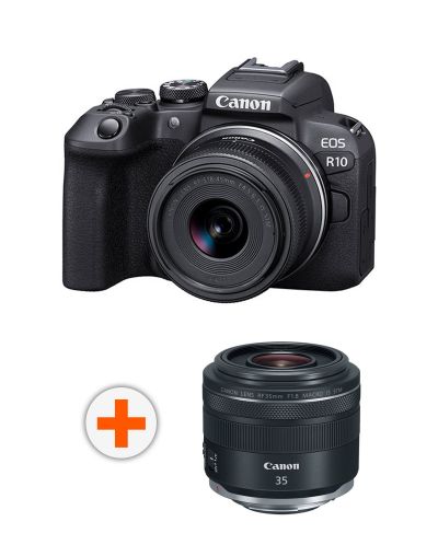 Безогледален фотоапарат Canon - EOS R10, RF-S 18-45 IS STM, Black + Обектив Canon - RF 35mm f/1.8 IS Macro STM - 1