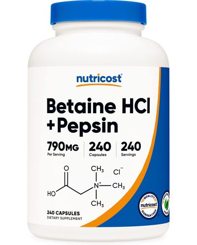 Betaine HCL + Pepsin, 240 капсули, Nutricost - 1