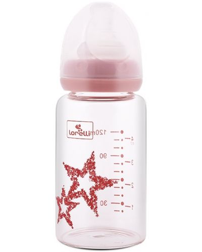Бебешко стъклено шише Lorelli - Anti Colic, 120 ml, Blush Pink - 1