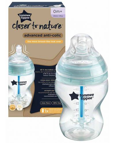 Бебешко шише Tommee Tippee Closer to Nature - Anti-Colic, 260 ml, с биберон 1 капка - 3