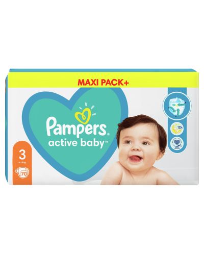 Бебешки пелени Pampers - Active Baby 3, 70 броя - 9