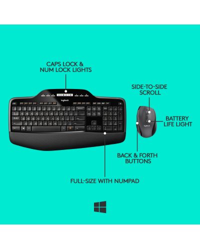 Комплект мишка и клавиатура Logitech - Desktop MK710, безжичен, черен - 6