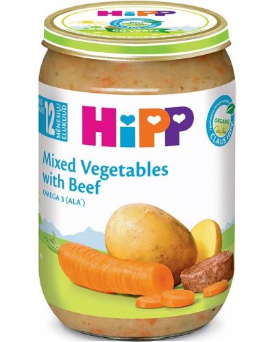 Био ястие Hipp - Микс зеленчуци и телешко месо, 220 g - 1