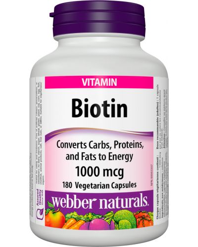 Biotin, 1000 mcg, 180 капсули, Webber Naturals - 1
