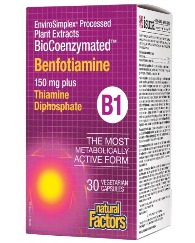BioCoenzymated Benfotiamine B1, 30 капсули, Natural Factors - 1