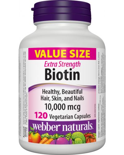 Biotin Extra Strength, 10 000 mcg, 120 капсули, Webber Naturals - 1