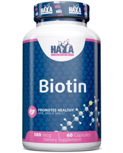 Biotin, 500 mcg, 60 капсули, Haya Labs - 1