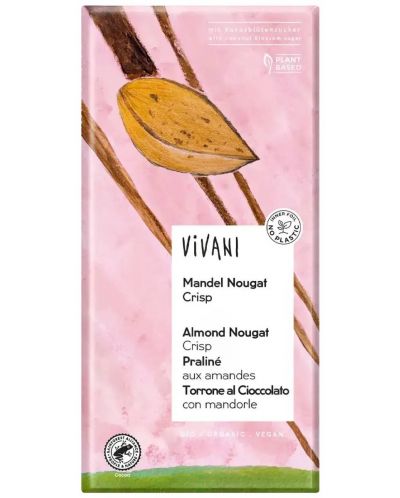 Био шоколад с хрупкава бадемова нуга, 80 g, Vivani - 1