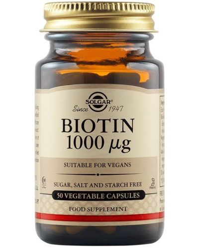 Biotin, 1000 mcg, 50 растителни капсули, Solgar - 1