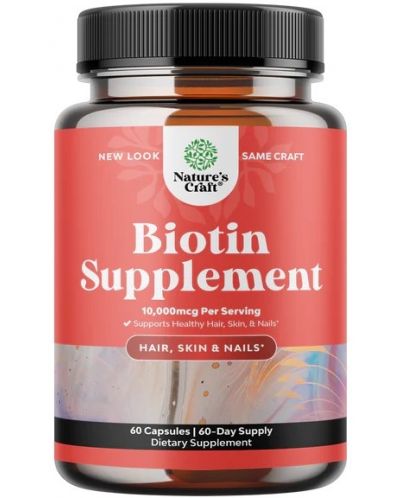 Biotin, 10000 mcg, 60 капсули, Nature's Craft - 1