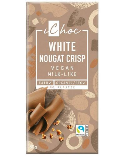 Био бял шоколад с хрупкава нуга, 80 g, iChoc - 1