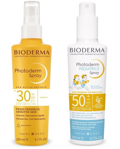 Bioderma Photoderm Комплект - Слънцезащитен спрей Pediatrics и Невидим спрей, SPF30, 2 x 200 ml - 1