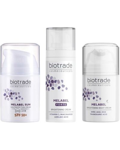 Biotrade Melabel Комплект - Избелващ крем Forte, Нощен и Слънцезащитен крем, SPF50, 30 + 2 x 50 ml - 1