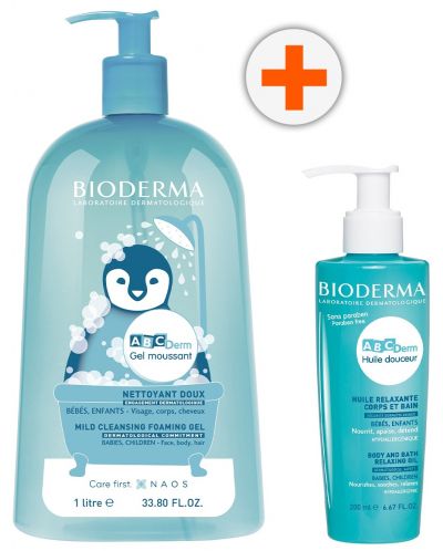 Bioderma ABC Derm Комплект - Измиващ гел и Масажно олио, 1000 + 200 ml - 2