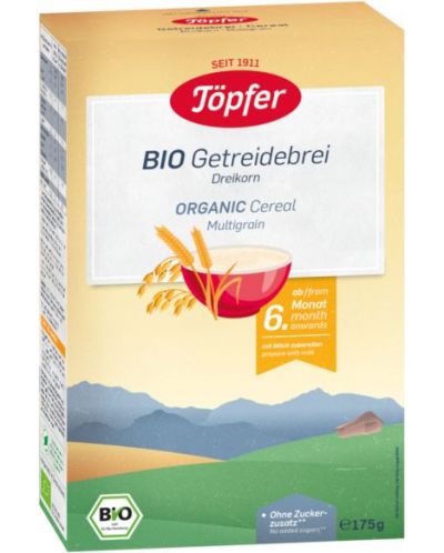 Био безмлечна каша Töpfer - с 3 вида зърна, 175 g - 1