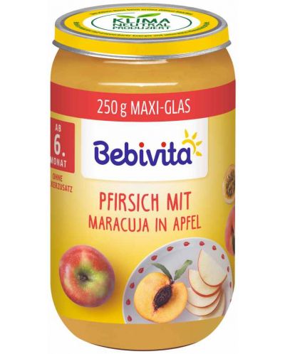 Био пюре Bebivita - С ябълка, праскова и маракуя, 250 g - 1