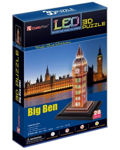 3D Пъзел Cubic Fun от 28 части и LED светлини - Big Ben (U.K.) - 2