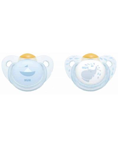 Биберон залъгалка NUK Blue, 2 брoя, 0-6 месеца + кутийка
