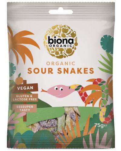Био желирани бонбони Biona – Змии, с кисел вкус, 75 g - 1
