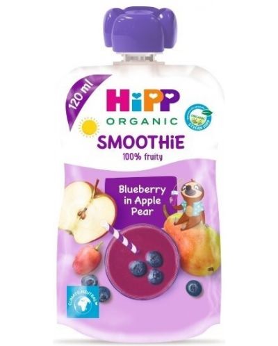 Био плодово смути Hipp - Ябълка, круша и боровинки, 120 ml - 1