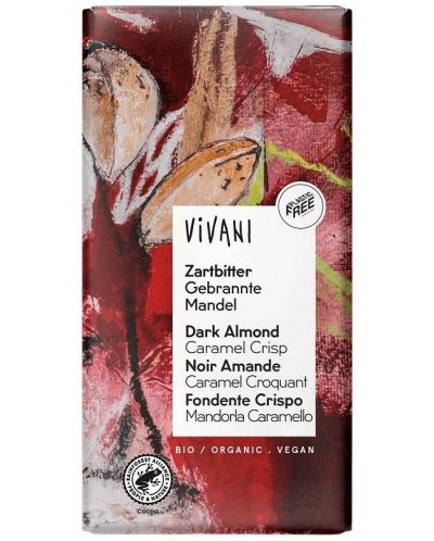 Био натурален шоколад с карамелизирани бадеми, 80 g, Vivani - 1