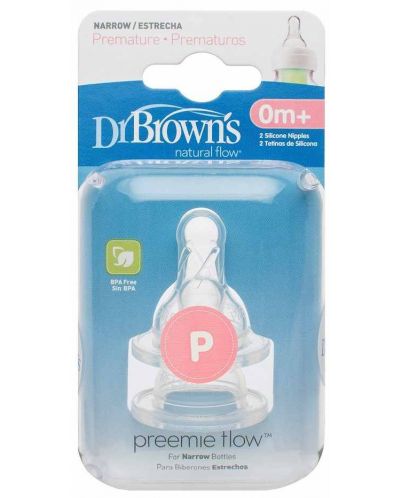 Биберони Dr. Brown's - За шишета Narrow-Neck Nipple, Preemie, 2 броя - 2