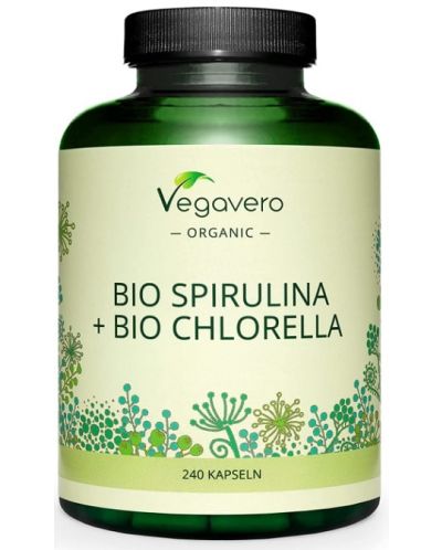 Bio Spirulina + Bio Chlorella, 240 капсули, Vegavero - 1