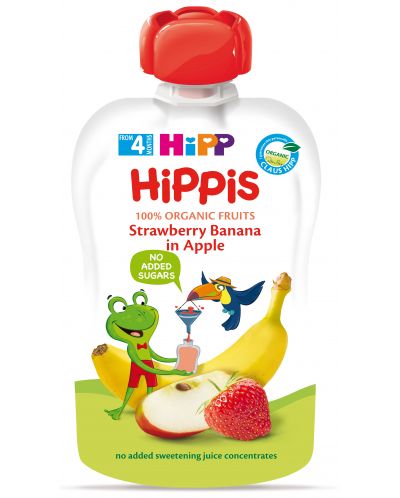 Био плодовa закуска Hipp Hippis - Ябълка, ягоди и банан, 100 g - 1