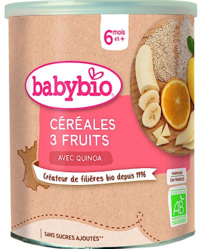 Био инстантна каша Babybio - Киноа, плодове и зърнени храни, 220 g - 1