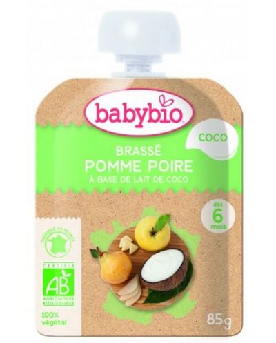 Био кокосов десерт Babybio - Ябълка и круша, 85 g - 1