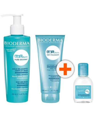 Bioderma ABC Derm Комплект - Измиващ гел, Масажно олио и Мицеларна вода, 2 х 200 + 100 ml - 2