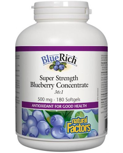 BlueRich Blueberry Concentrate, 500 mg, 180 софтгел капсули, Natural Factors - 1