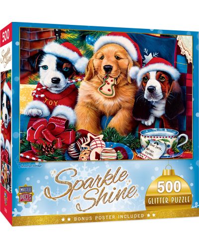 Блестящ пъзел Master Pieces от 500 части - Коледни кученца - 1
