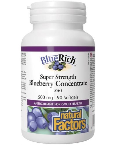 BlueRich Blueberry Concentrate, 500 mg, 90 софтгел капсули, Natural Factors - 1