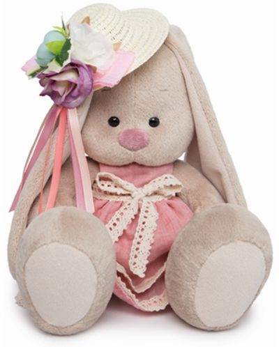 Плюшена играчка Budi Basa - Зайка Ми, с бледорозова рокля и шапка с цветя, 18 cm