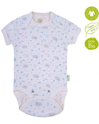 Боди с къс ръкав Bio Baby - органичен памук, 74 cm, 6-9 месеца, бяло-синьо - 2