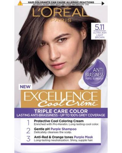 L'Oréal Еxcellence Боя за коса, 5.11 Ultra Ash Light Brown - 1