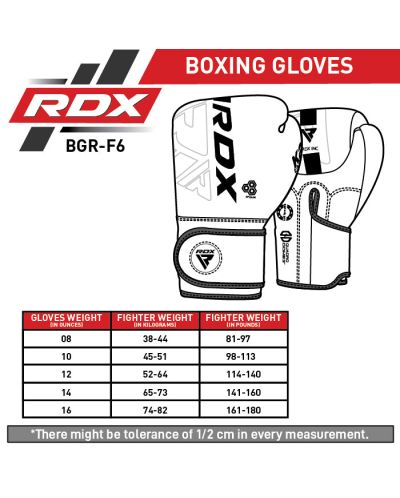 Боксови ръкавици RDX - F6, 16 oz, черни/бели - 9