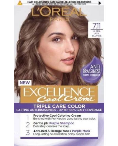 L'Oréal Еxcellence Боя за коса, 7.11 Ultra Ash Blonde - 1