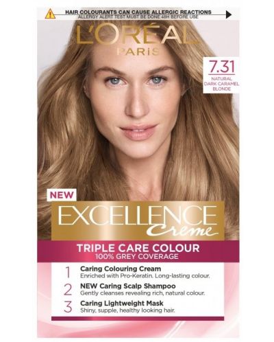 L'Oréal Еxcellence Боя за коса, 7.31 Natural Dark Caramel Blonde - 1