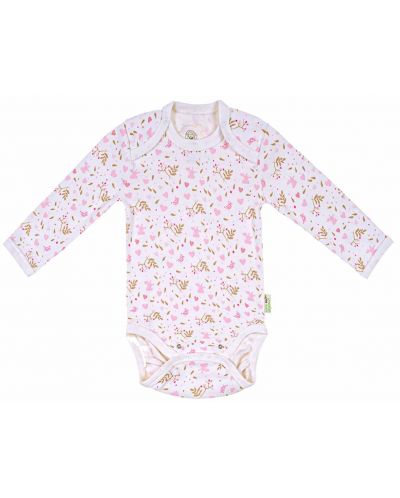 Боди с дълъг ръкав Bio Baby - Органичен памук, 80 cm, 12 месеца, бяло-розово - 1