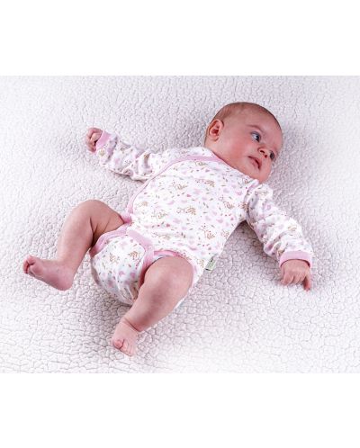 Боди Bio Baby - Органичен памук, 74 cm, 6-9 месеца, бяло-розово - 3