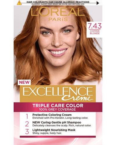 L'Oréal Еxcellence Боя за коса, 7.43 Copper Blonde - 1