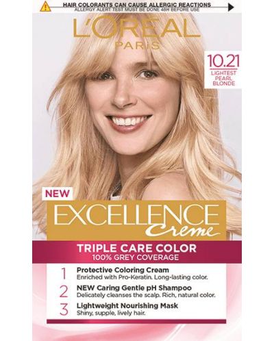 L'Oréal Боя за коса Еxcellence, 10.21 Lightest Pearl Blonde - 1