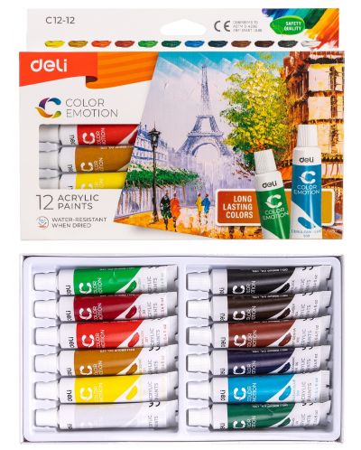 Бои на водна основа Deli - Acrylic EC12-12, 12 цвята - 2
