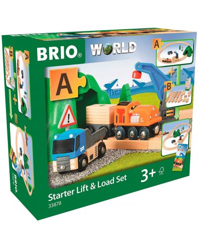 Игрален комплект от дърво Brio World - Товарен влак с релси и камион - 5