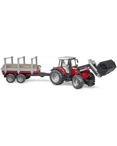 Игрален комплект Bruder - Трактор Massey Ferguson 7480, с товарач и ремарке за дървен материал