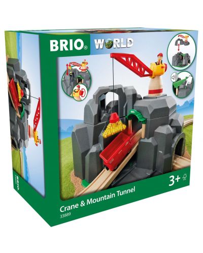 Игрален комплект от дърво Brio World - Тунел с кран - 4